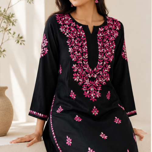 rn-image_picker_lib_temp_49dc164e-da1c-4dae-99bc-3e6b7d3d7e54.png Handmade Lucknow Chikankari Rayon Kurta - Global Delivery | Nuvàne