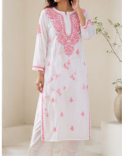 Handmade Lucknow Chikankari White Kurta - Global Delivery | Nuvàne