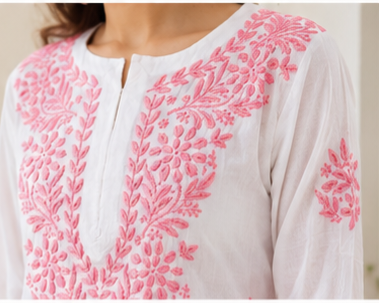 Handmade Lucknow Chikankari White Kurta - Global Delivery | Nuvàne
