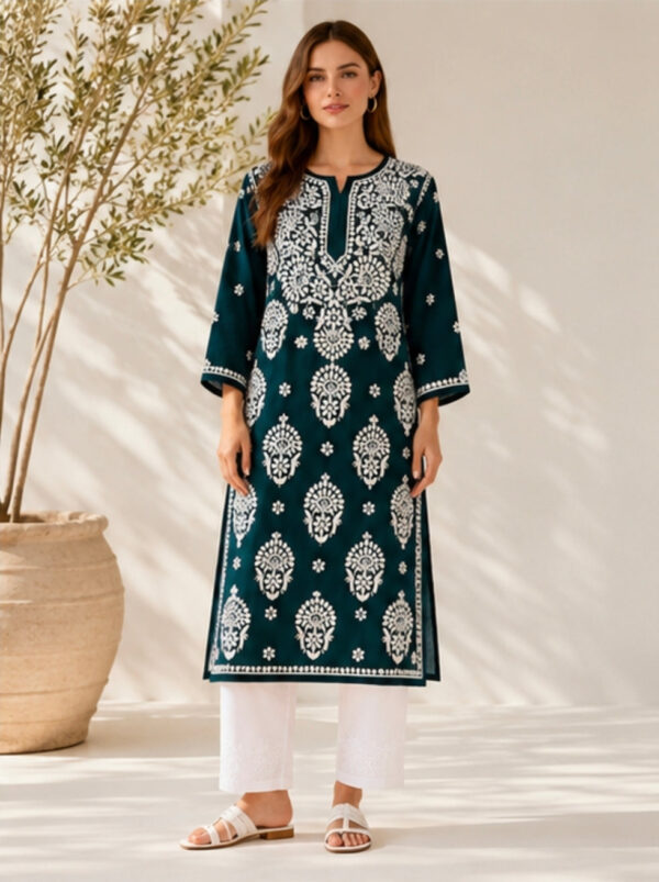 rn-image_picker_lib_temp_97514bef-1946-4724-8b09-ccb129b8496b.jpg Handmade Lucknow Chikankari Modal Straight Kurta - Global Delivery | Nuvàne