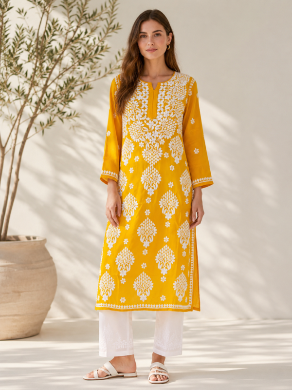 rn-image_picker_lib_temp_b0eaeb1e-fb00-48e1-87f9-9a87d9763d7e.png Handmade Lucknow Chikankari Modal Straight Kurta - Global Delivery | Nuvàne