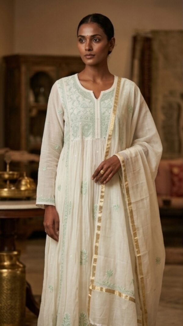 rn-image_picker_lib_temp_b24bb0f3-3c60-493d-bcda-287df66f0a01.jpg Handmade Lucknow Chikankari Gown with Dupatta - Global Delivery | Nuvàne
