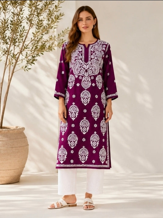 rn-image_picker_lib_temp_b505f281-6e57-467b-acf6-56c8ab4cd644.jpg Handmade Lucknow Chikankari Modal Straight Kurta - Global Delivery | Nuvàne