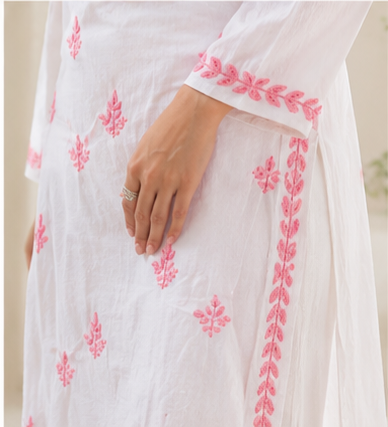 Handmade Lucknow Chikankari White Kurta - Global Delivery | Nuvàne